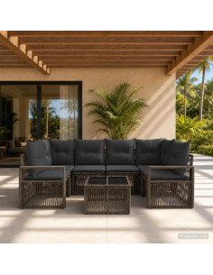 Set Divano da Giardino 7 pz Grigio polyrattan