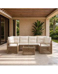 Set Divano da Giardino 7 pz Beige polyrattan