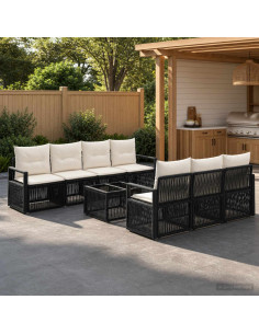 Set Divano da Giardino 8 pz Nero polyrattan