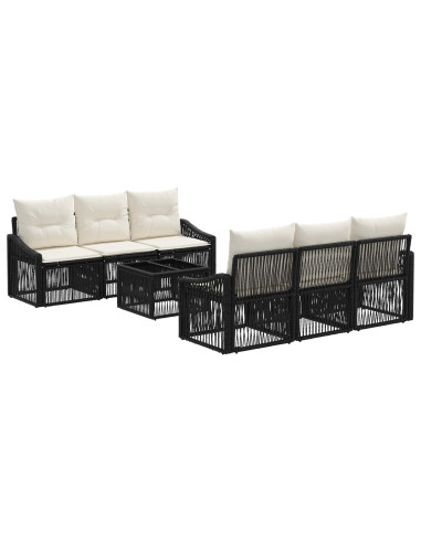Set Divano da Giardino 7 pz Nero polyrattan