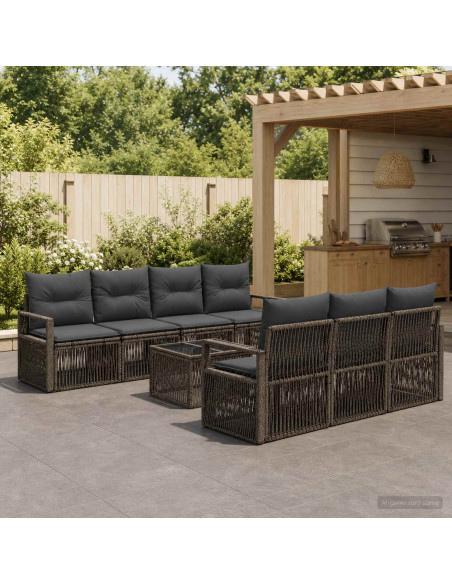 Set Divano da Giardino 8 pz Grigio polyrattan