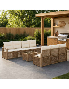 Set Divano da Giardino 8 pz Beige polyrattan