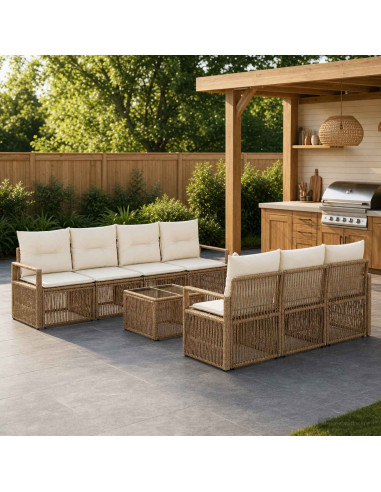Set Divano da Giardino 8 pz Beige polyrattan