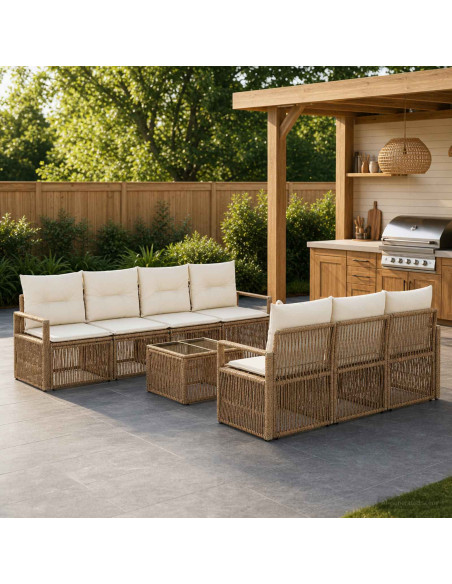 Set Divano da Giardino 8 pz Beige polyrattan