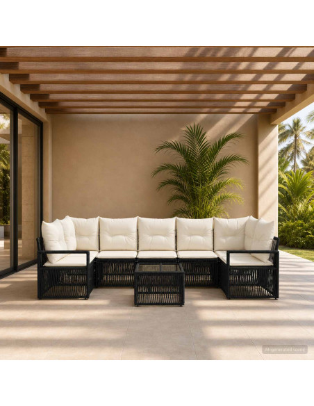 Set Divano da Giardino 8 pz Nero polyrattan