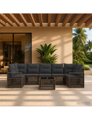 Set Divano da Giardino 8 pz Grigio polyrattan