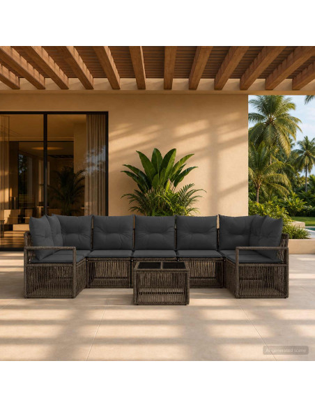 Set Divano da Giardino 8 pz Grigio polyrattan