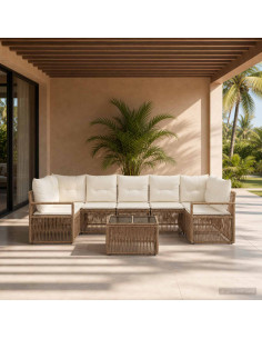 Set Divano da Giardino 8 pz Beige polyrattan