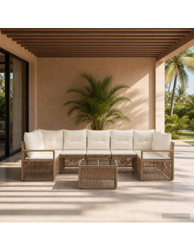 Set Divano da Giardino 8 pz Beige polyrattan