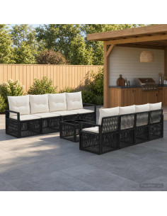 Set Divano da Giardino 9 pz Nero polyrattan