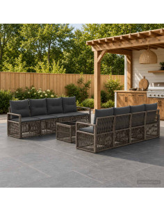 Set Divano da Giardino 9 pz Grigio polyrattan