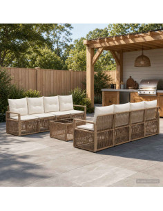 Set Divano da Giardino 9 pz Beige polyrattan