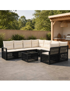 Set Divano da Giardino 9 pz Nero polyrattan