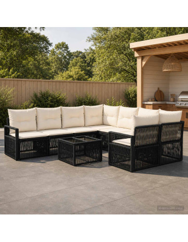 Set Divano da Giardino 9 pz Nero polyrattan