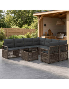 Set Divano da Giardino 9 pz Grigio polyrattan