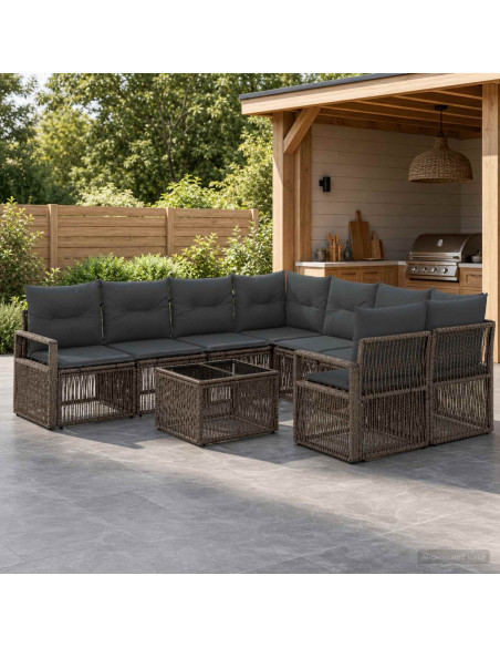 Set Divano da Giardino 9 pz Grigio polyrattan