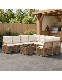 Set Divano da Giardino 9 pz Beige polyrattan