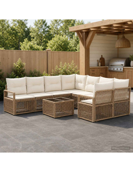 Set Divano da Giardino 9 pz Beige polyrattan