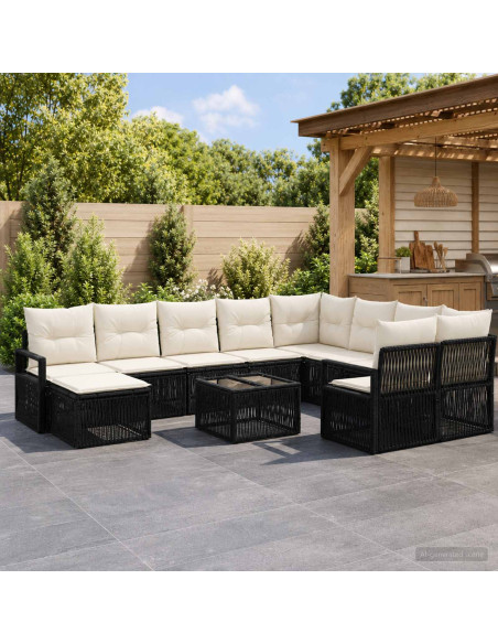 Set Divano da Giardino 11 pz Nero polyrattan