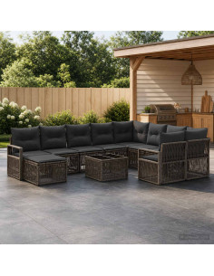 Set Divano da Giardino 11 pz Grigio polyrattan