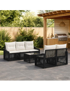 Set Divano da Giardino 6 pz Nero polyrattan