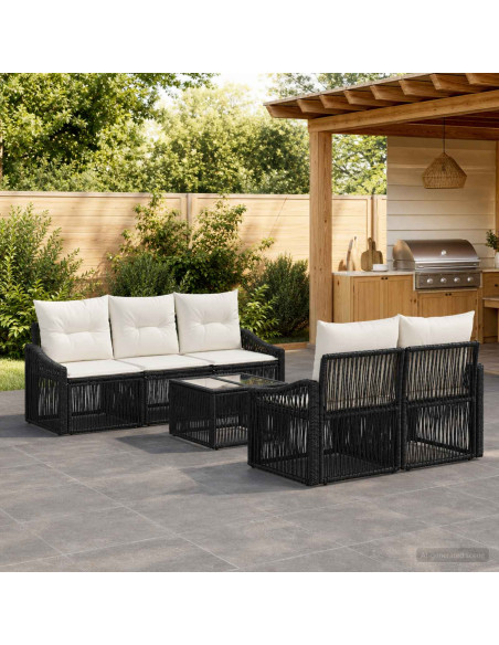 Set Divano da Giardino 6 pz Nero polyrattan