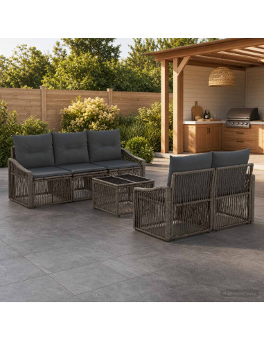 Set Divano da Giardino 6 pz Grigio polyrattan