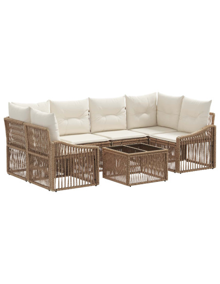 Set Divano da Giardino 7 pz Beige polyrattan