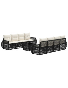 Set Divano da Giardino 9 pz Nero polyrattan 2