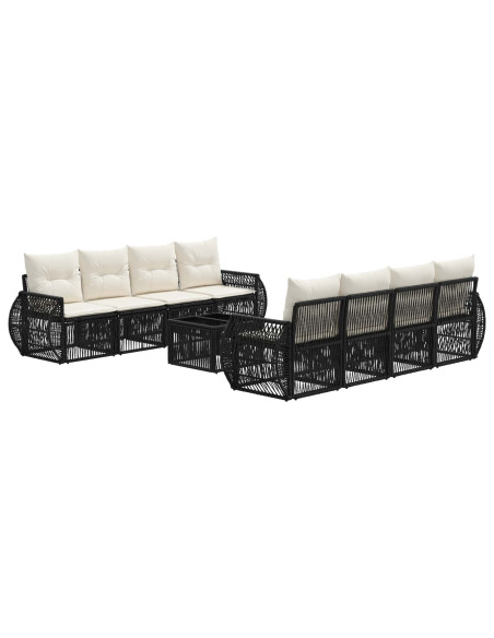 Set Divano da Giardino 9 pz Nero polyrattan
