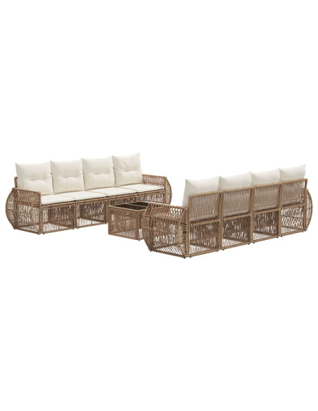 Set Divano da Giardino 9 pz Beige polyrattan