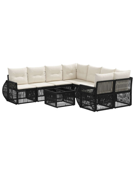 Set Divano da Giardino 9 pz Nero polyrattan