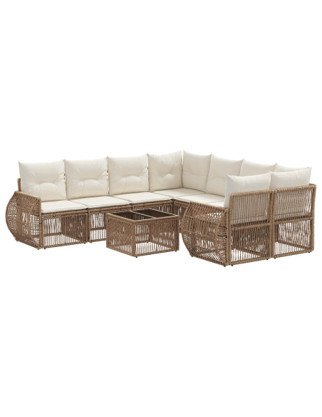 Set Divano da Giardino 9 pz Beige polyrattan
