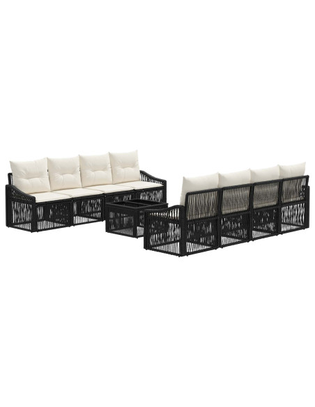 Set Divano da Giardino 9 pz Nero polyrattan