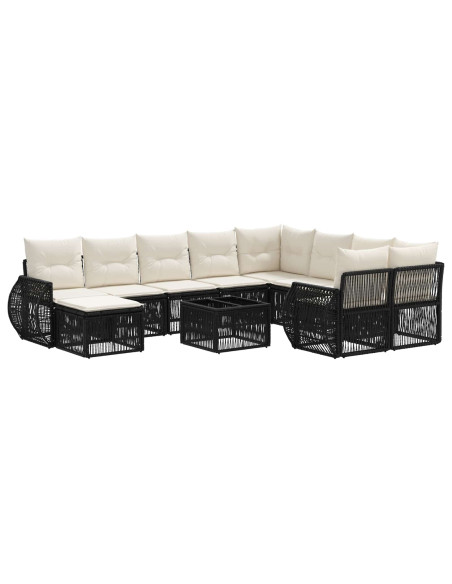 Set Divano da Giardino 11 pz Nero polyrattan
