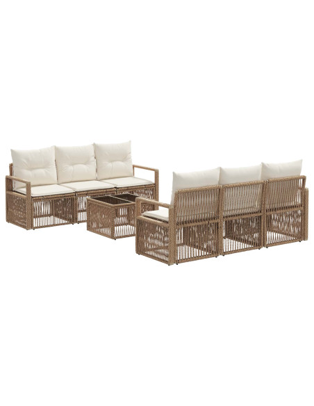 Set Divano da Giardino 7 pz Beige polyrattan
