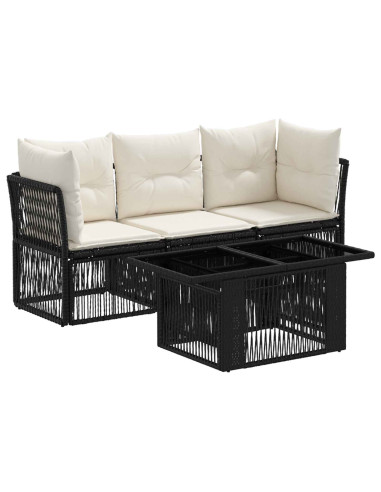 Set Divano da Giardino 4 pz Nero polyrattan