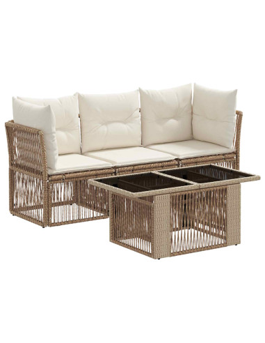 Set Divano da Giardino 4 pz Beige polyrattan