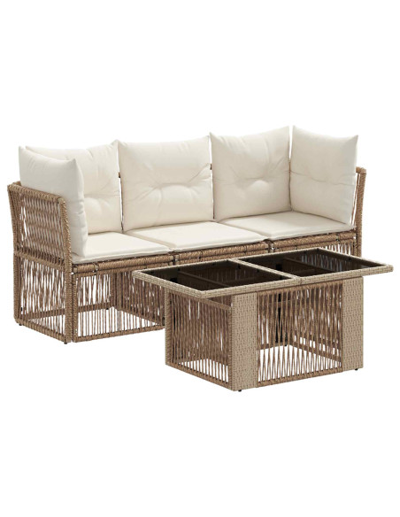 Set Divano da Giardino 4 pz Beige polyrattan