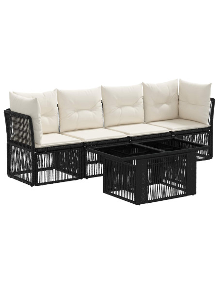 Set Divano da Giardino 5 pz Nero polyrattan