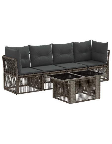 Set Divano da Giardino 5 pz Grigio polyrattan