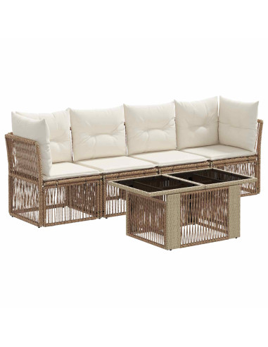 Set Divano da Giardino 5 pz Beige polyrattan