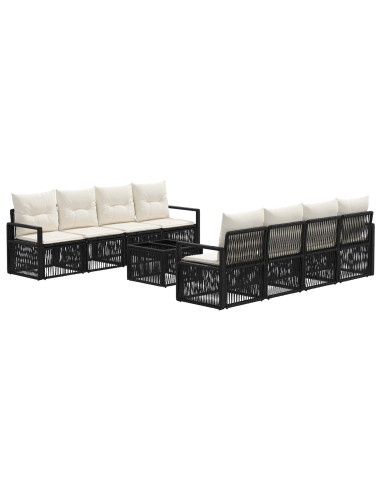 Set Divano da Giardino 9 pz Nero polyrattan