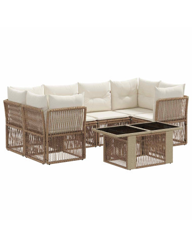Set Divano da Giardino 7 pz Beige polyrattan