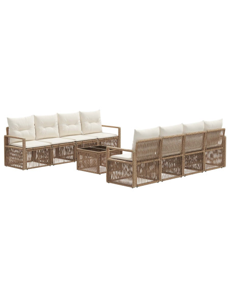 Set Divano da Giardino 9 pz Beige polyrattan