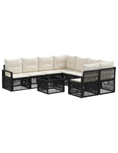 Set Divano da Giardino 9 pz Nero polyrattan 2