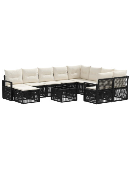 Set Divano da Giardino 11 pz Nero polyrattan