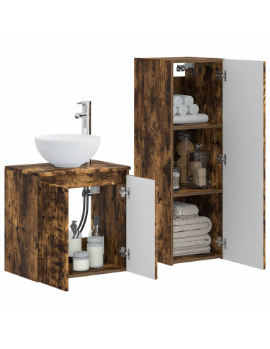 Set di mobili per il bagno 2 pz Rovere Fumo 33 x 34,5 x 100 cm