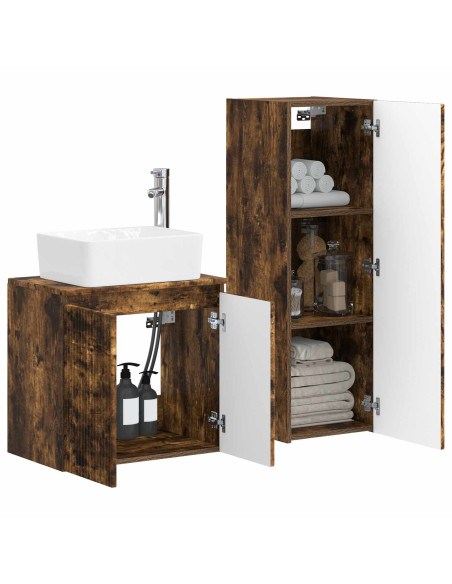 Set di mobili per il bagno 2 pz Rovere Fumo 33 x 34,5 x 100 cm