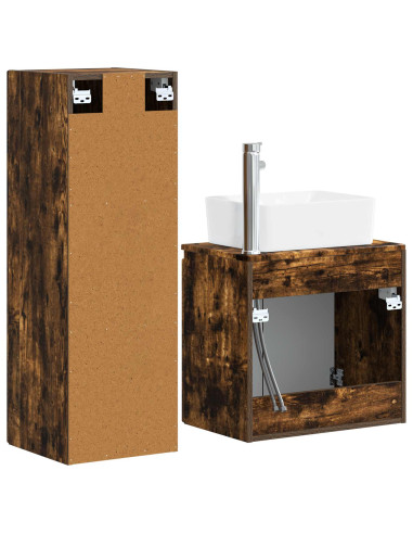 Set di mobili per il bagno 2 pz Rovere Fumo 33 x 34,5 x 100 cm